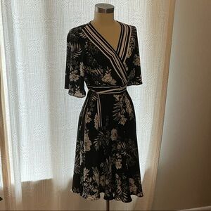 Joseph Ribkoff Black and White Floral Wrap Midi Dress